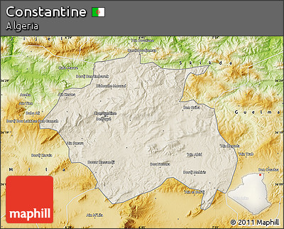 Shaded Relief Map of Constantine, physical outside