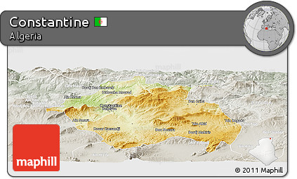 Physical Panoramic Map of Constantine, lighten, semi-desaturated