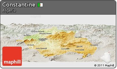 Physical Panoramic Map of Constantine, lighten, semi-desaturated
