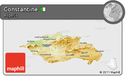 Physical Panoramic Map of Constantine, single color outside