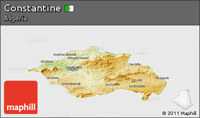 Physical Panoramic Map of Constantine, single color outside