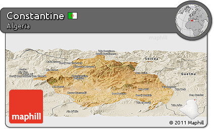 Satellite Panoramic Map of Constantine, shaded relief outside