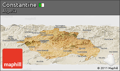 Satellite Panoramic Map of Constantine, shaded relief outside