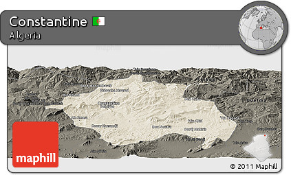 Shaded Relief Panoramic Map of Constantine, darken