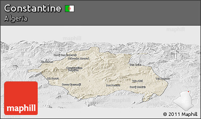 Shaded Relief Panoramic Map of Constantine, lighten, desaturated