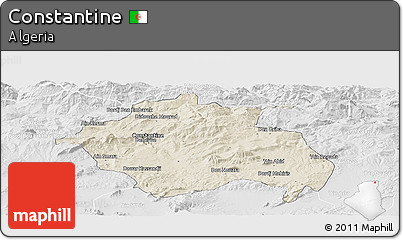 Shaded Relief Panoramic Map of Constantine, lighten, desaturated