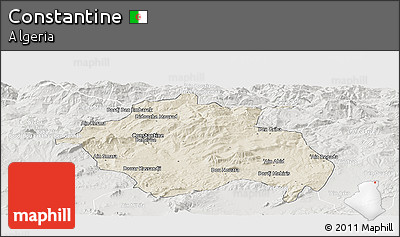 Shaded Relief Panoramic Map of Constantine, lighten, semi-desaturated