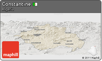 Shaded Relief Panoramic Map of Constantine, lighten, semi-desaturated