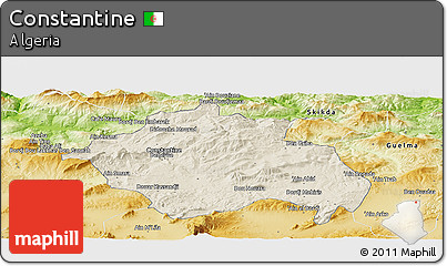 Shaded Relief Panoramic Map of Constantine, physical outside