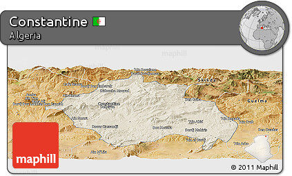 Shaded Relief Panoramic Map of Constantine, satellite outside