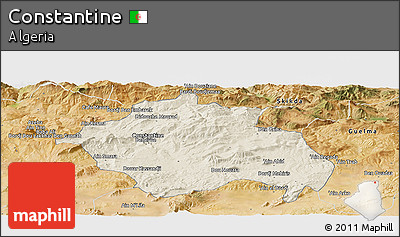 Shaded Relief Panoramic Map of Constantine, satellite outside