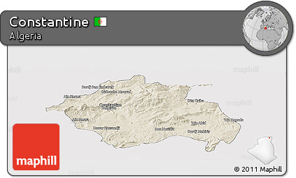 Shaded Relief Panoramic Map of Constantine, single color outside