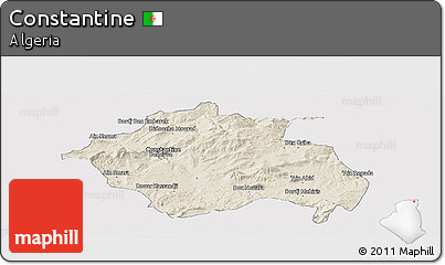 Shaded Relief Panoramic Map of Constantine, single color outside