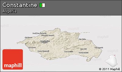 Shaded Relief Panoramic Map of Constantine, single color outside