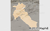 Satellite 3D Map of Djelfa, darken, semi-desaturated