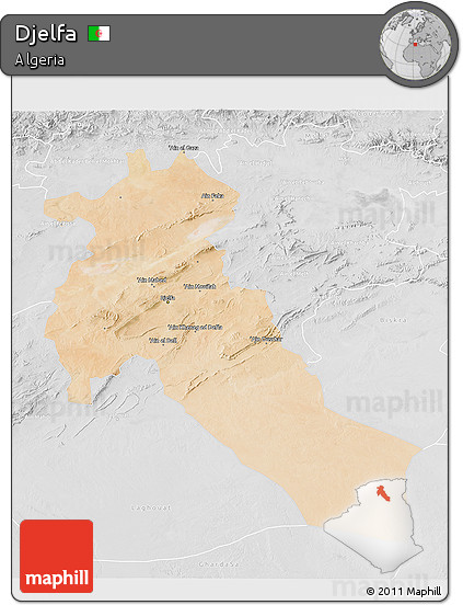 Satellite 3D Map of Djelfa, lighten, desaturated