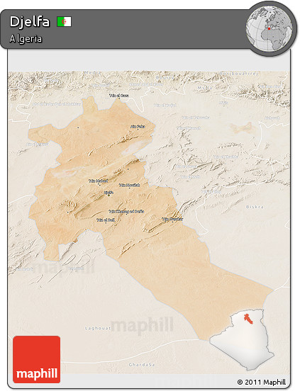 Satellite 3D Map of Djelfa, lighten