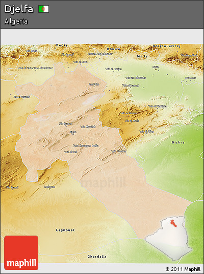Satellite 3D Map of Djelfa, physical outside