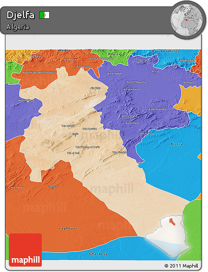 Satellite 3D Map of Djelfa, political outside