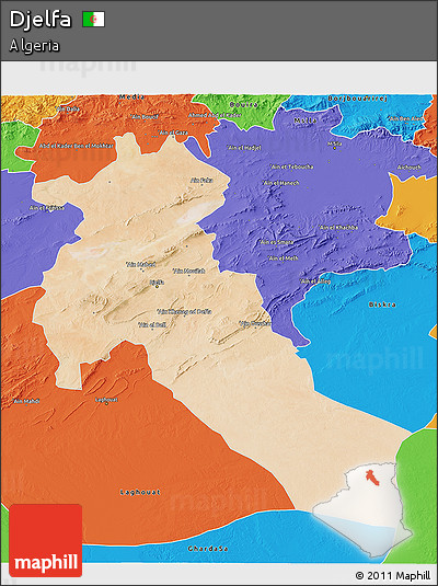 Satellite 3D Map of Djelfa, political outside