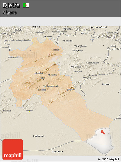 Satellite 3D Map of Djelfa, shaded relief outside