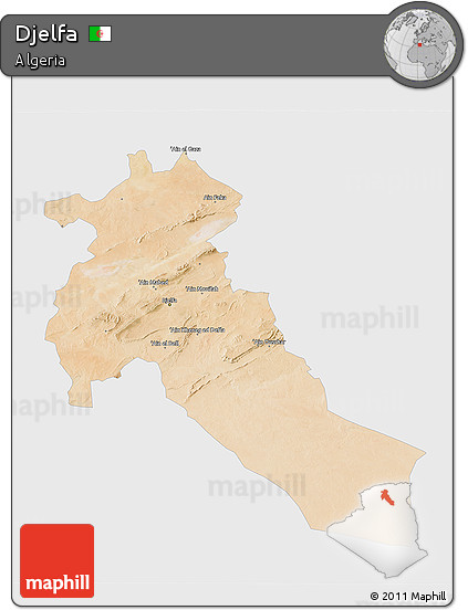 Satellite 3D Map of Djelfa, single color outside