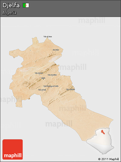 Satellite 3D Map of Djelfa, single color outside