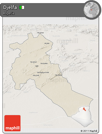 Shaded Relief 3D Map of Djelfa, lighten