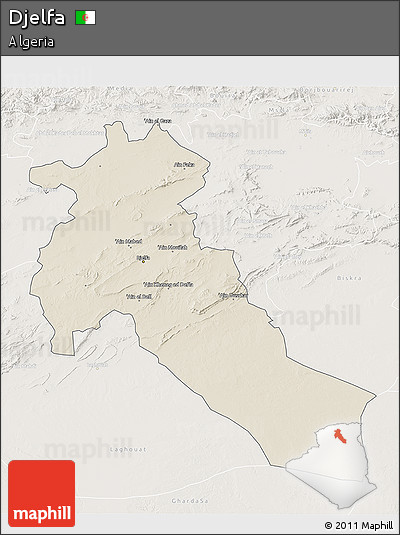 Shaded Relief 3D Map of Djelfa, lighten