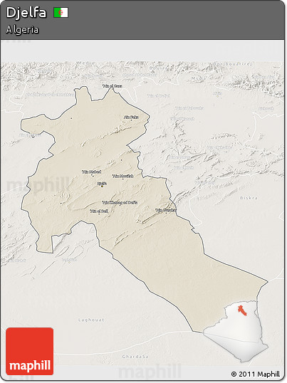 Shaded Relief 3D Map of Djelfa, lighten