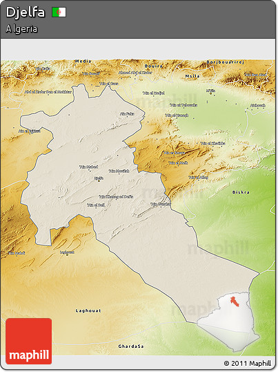 Shaded Relief 3D Map of Djelfa, physical outside