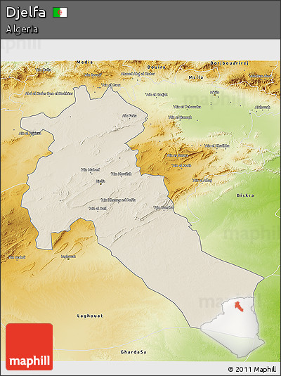 Shaded Relief 3D Map of Djelfa, physical outside