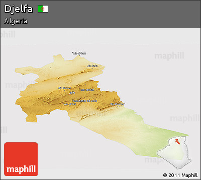 Physical Panoramic Map of Djelfa, cropped outside