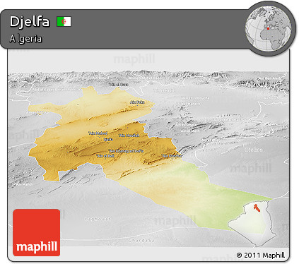Physical Panoramic Map of Djelfa, lighten, desaturated