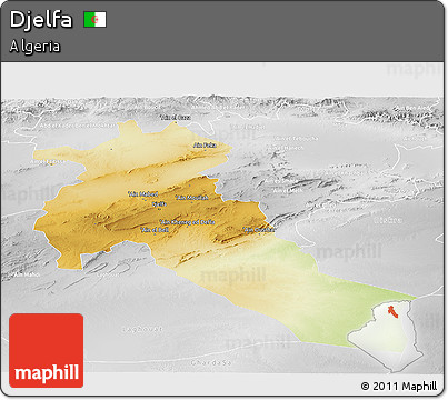 Physical Panoramic Map of Djelfa, lighten, desaturated