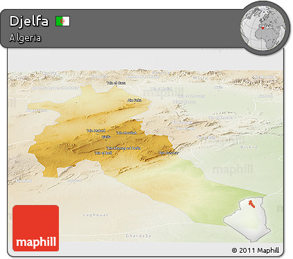 Physical Panoramic Map of Djelfa, lighten
