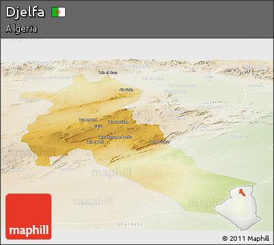 Physical Panoramic Map of Djelfa, lighten