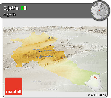 Physical Panoramic Map of Djelfa, lighten, semi-desaturated