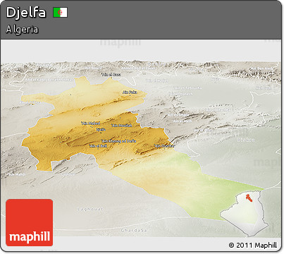 Physical Panoramic Map of Djelfa, lighten, semi-desaturated