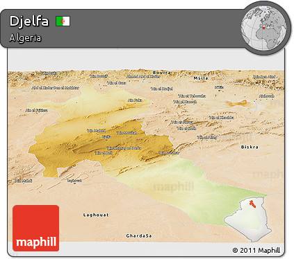 Physical Panoramic Map of Djelfa, satellite outside