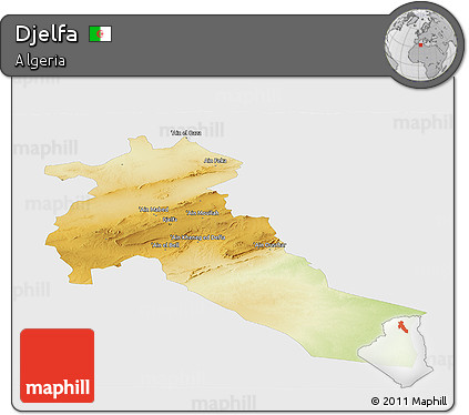 Physical Panoramic Map of Djelfa, single color outside