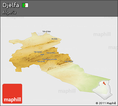 Physical Panoramic Map of Djelfa, single color outside