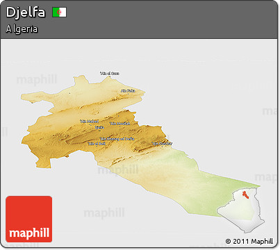 Physical Panoramic Map of Djelfa, single color outside