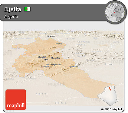 Satellite Panoramic Map of Djelfa, lighten