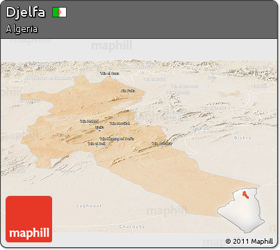 Satellite Panoramic Map of Djelfa, lighten