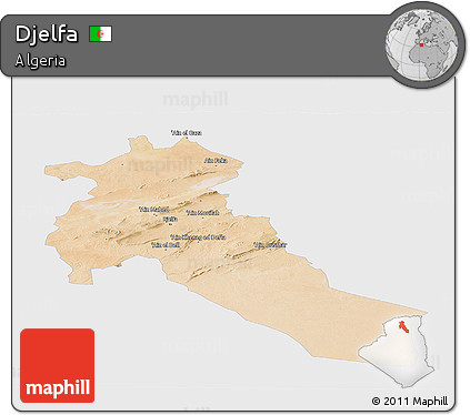 Satellite Panoramic Map of Djelfa, single color outside