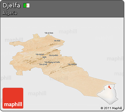 Satellite Panoramic Map of Djelfa, single color outside