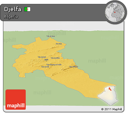 Savanna Style Panoramic Map of Djelfa, single color outside
