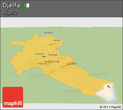 Savanna Style Panoramic Map of Djelfa, single color outside