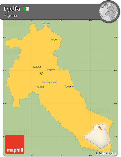 Savanna Style Simple Map of Djelfa, single color outside
